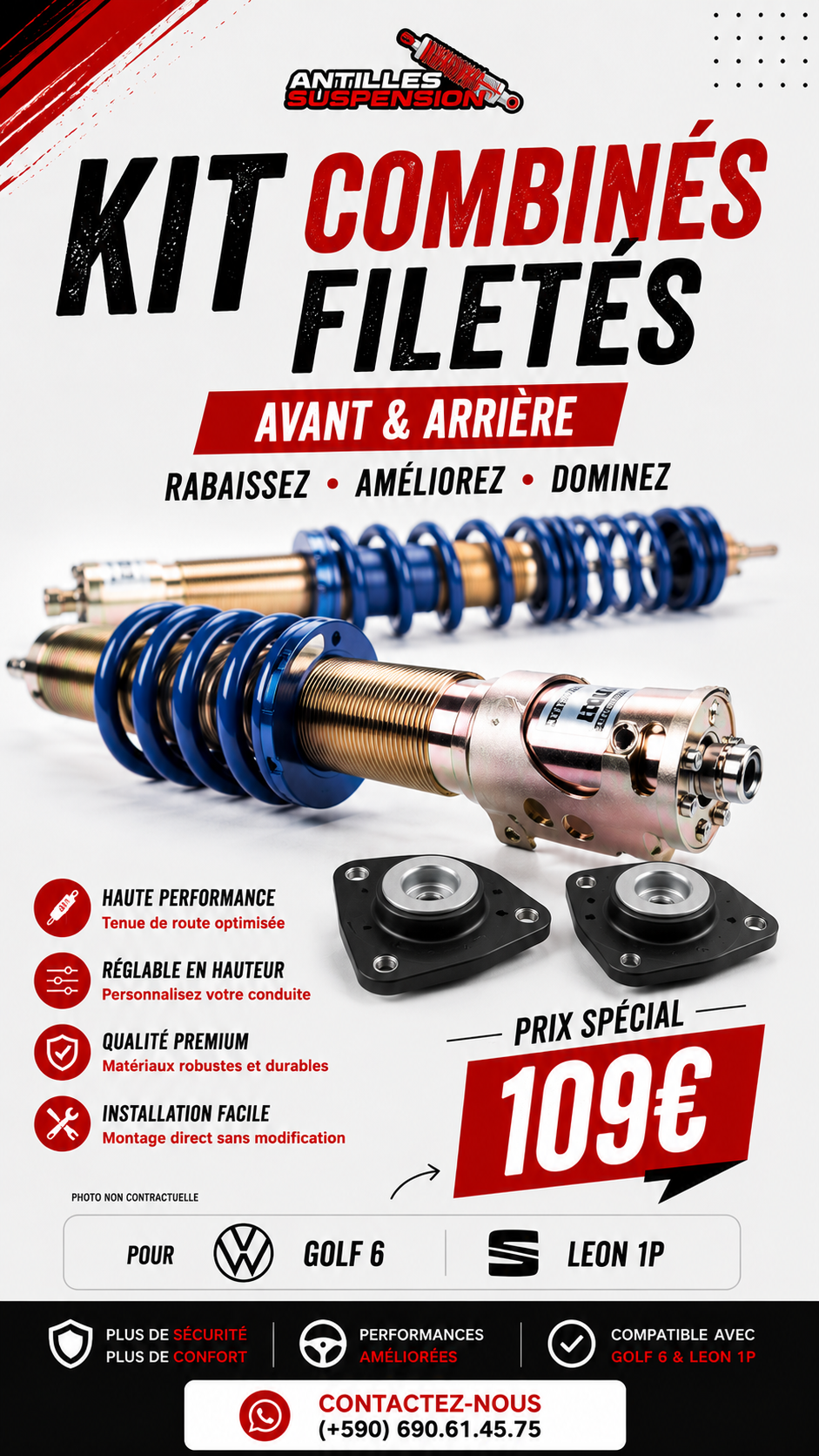 Kit Combinés filetés AP SUSPENSIONS + COUPELLES AVANT ET ARRIÈRE